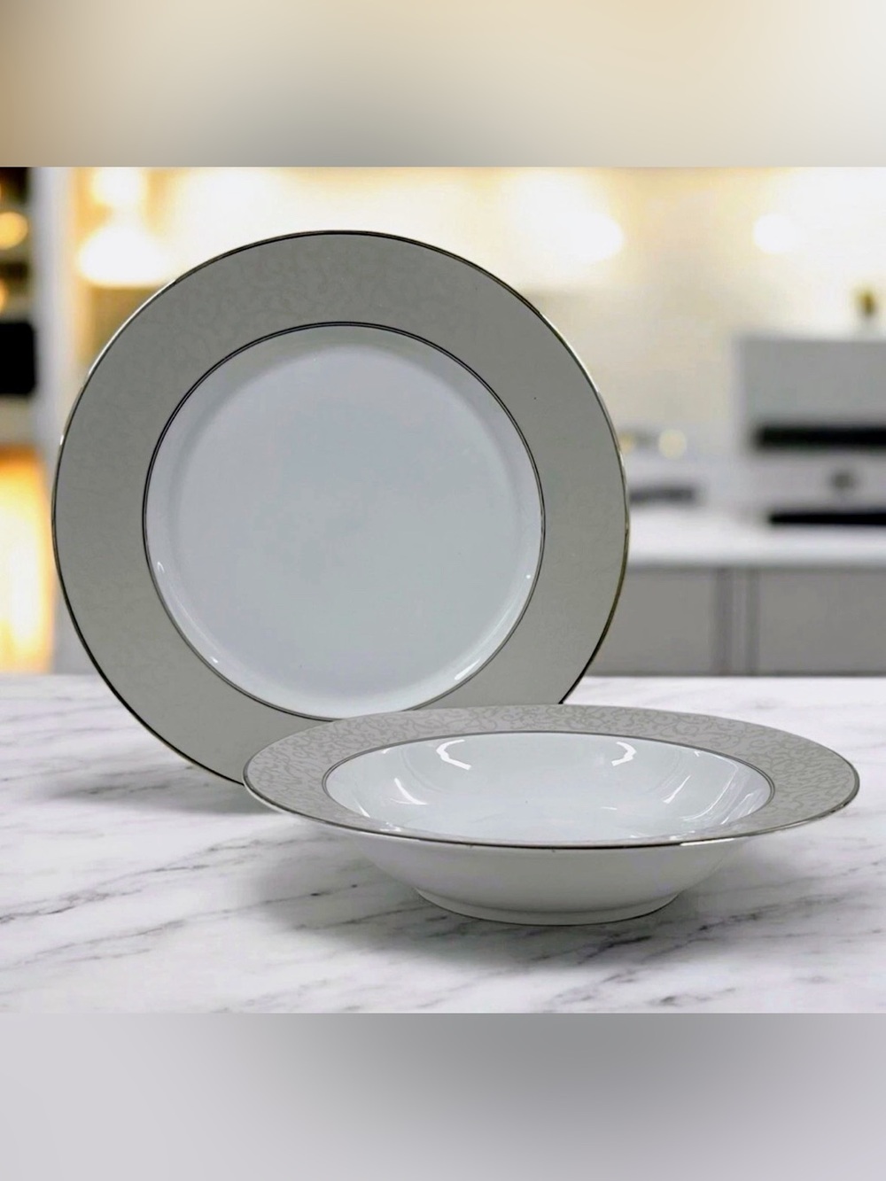 Mikasa Parchment L3438 2 Pc Serving Bowl & Round Platter Fine China